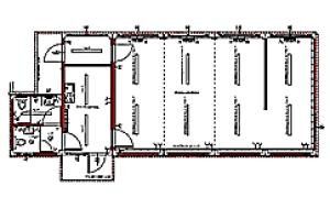 Großraum mit Flur /Sanitärtrakt /Vordach